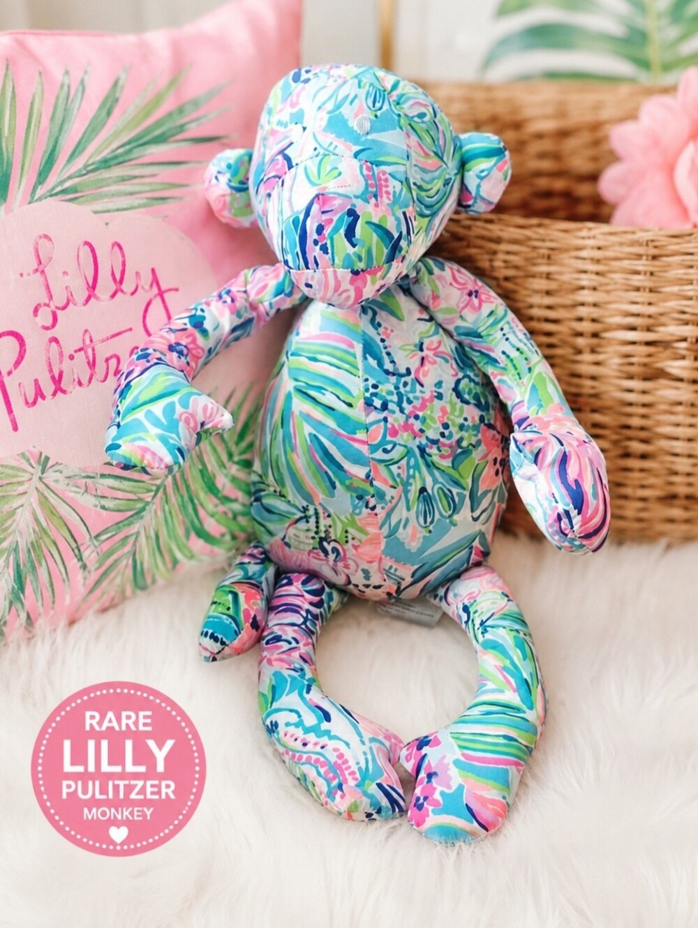 🌴💕 Lilly Pulitzer Plush Monkey – Colorful & Adorable! 💕🌴
